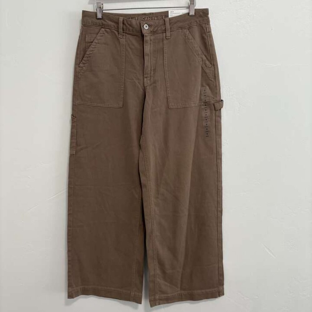 NWT American Eagle Super High-Rise Baggy Wide Leg Brown Jeans size 8 petite